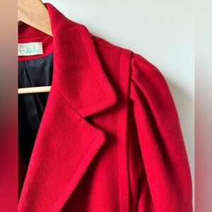 JILL JR Vintage Long Wool Blend Dressy Coat Red Puff Sleeve Classic Coquette M